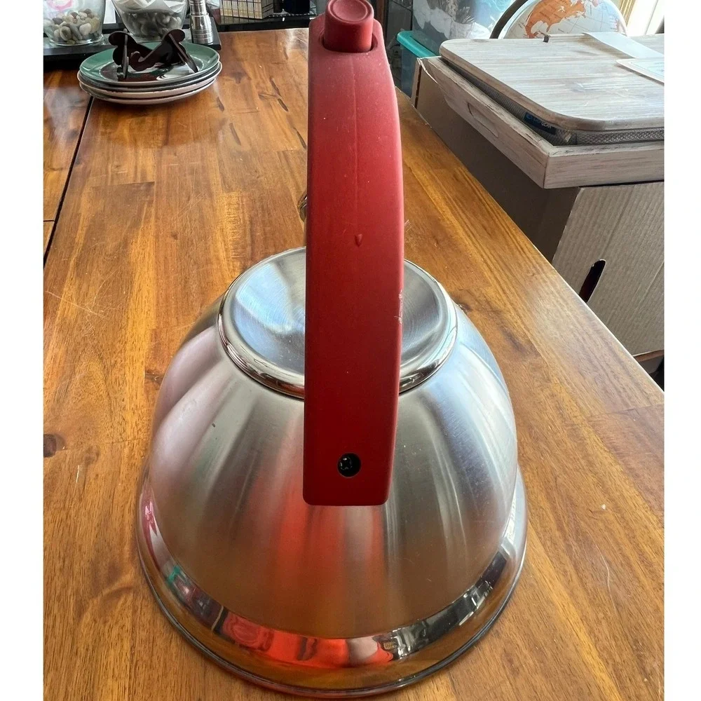 MDC Housewares Whistling Tea Kettle‎ Unisex OS Silver Red NWOT Stainless Steel